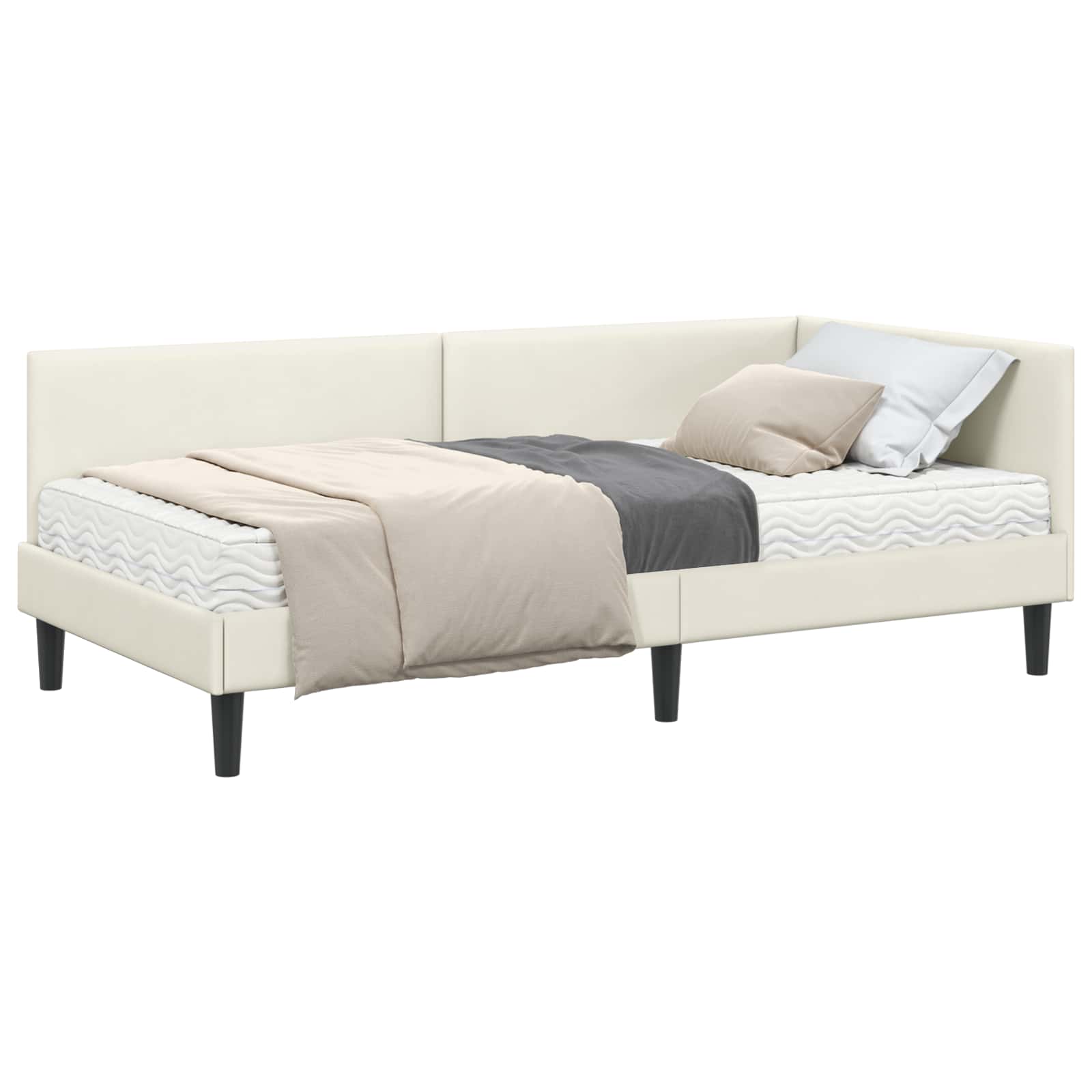 Kutni krevetni okvir s madracem Ostalo 2 pcs Krema Baršun