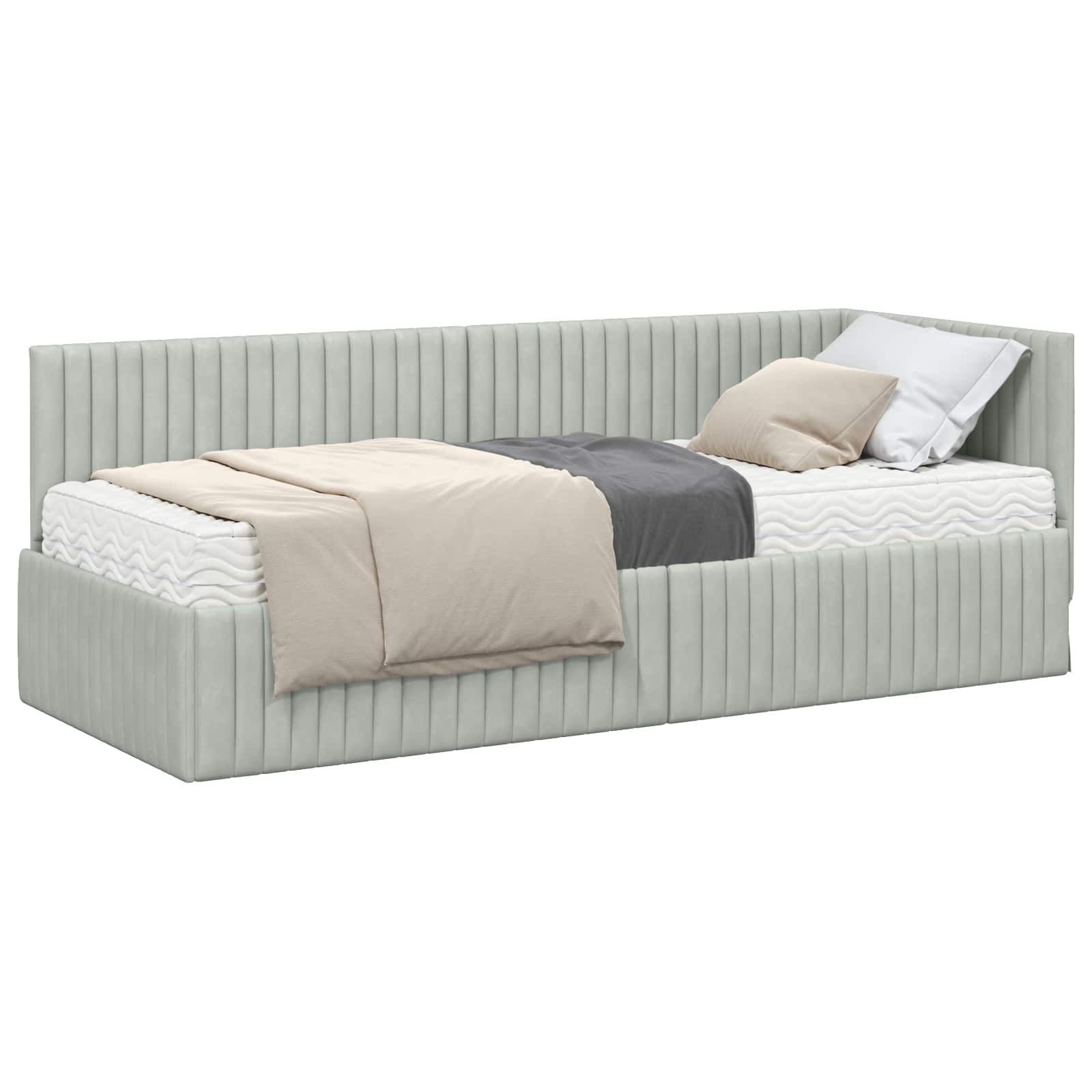 Kutni krevetni okvir s madracem 2 pcs Svjetlosiva Baršun