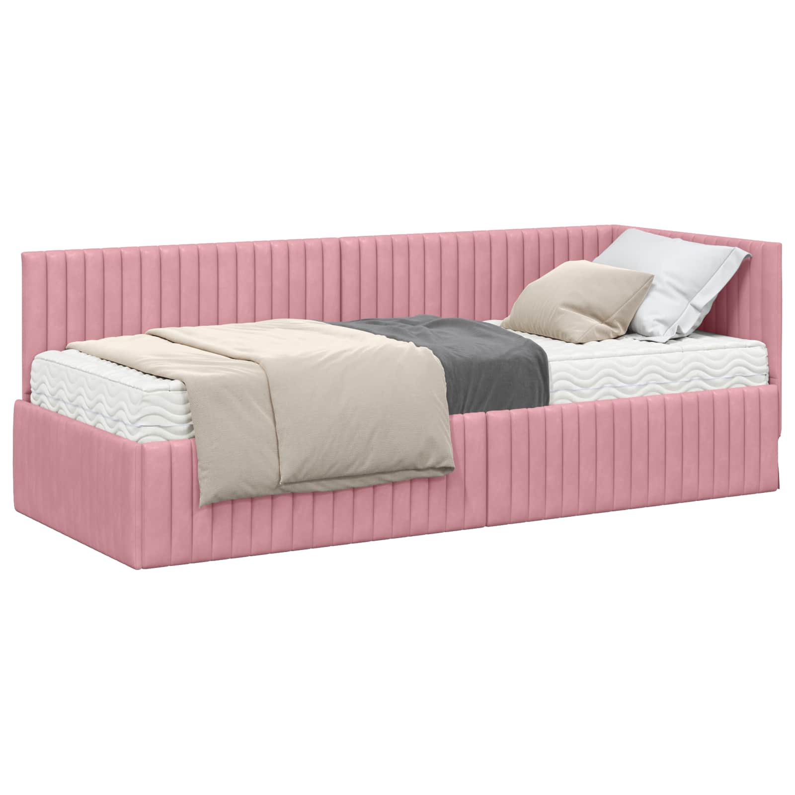 Kutni krevetni okvir s madracem s uzglavljem 2 pcs Siva Baršun