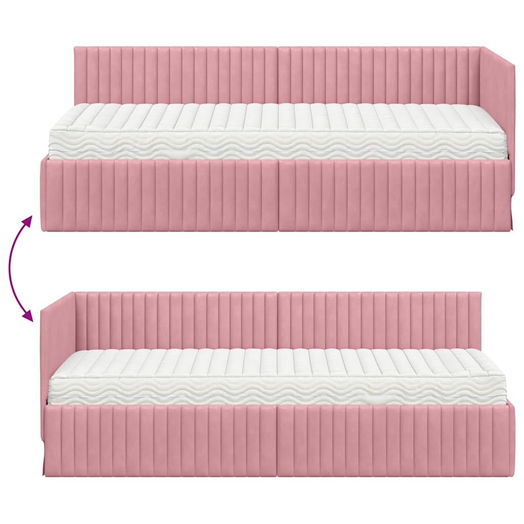 Kutni krevetni okvir s madracem s uzglavljem 2 pcs Siva Baršun