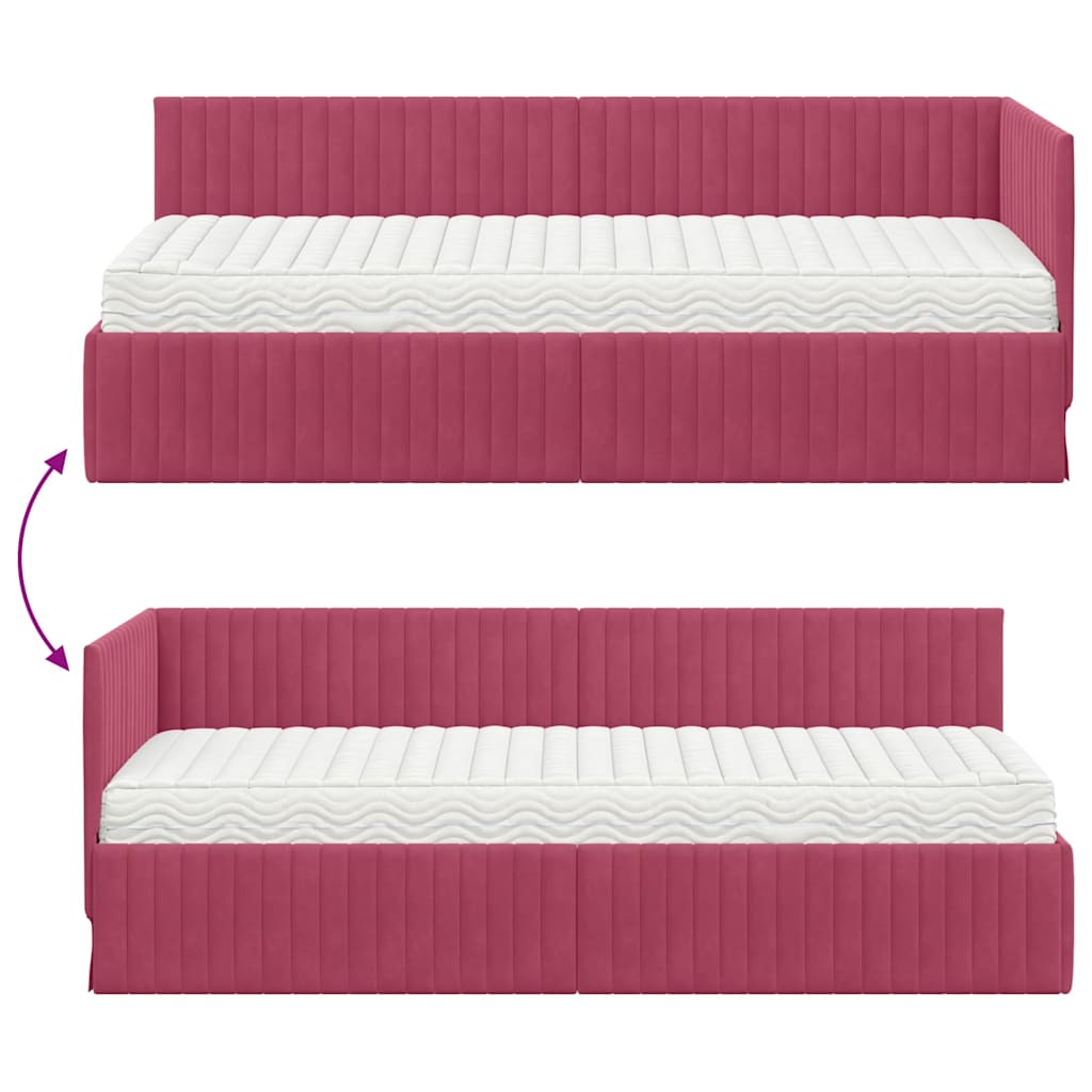 Kutni krevetni okvir s madracem 2 pcs Zelena Baršun