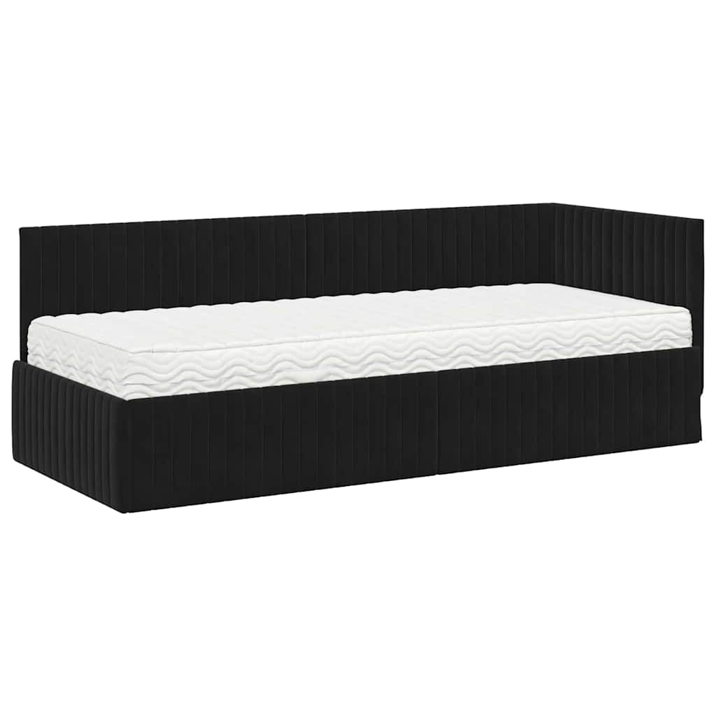 Kutni krevetni okvir s madracem s uzglavljem 2 pcs Crna Baršun