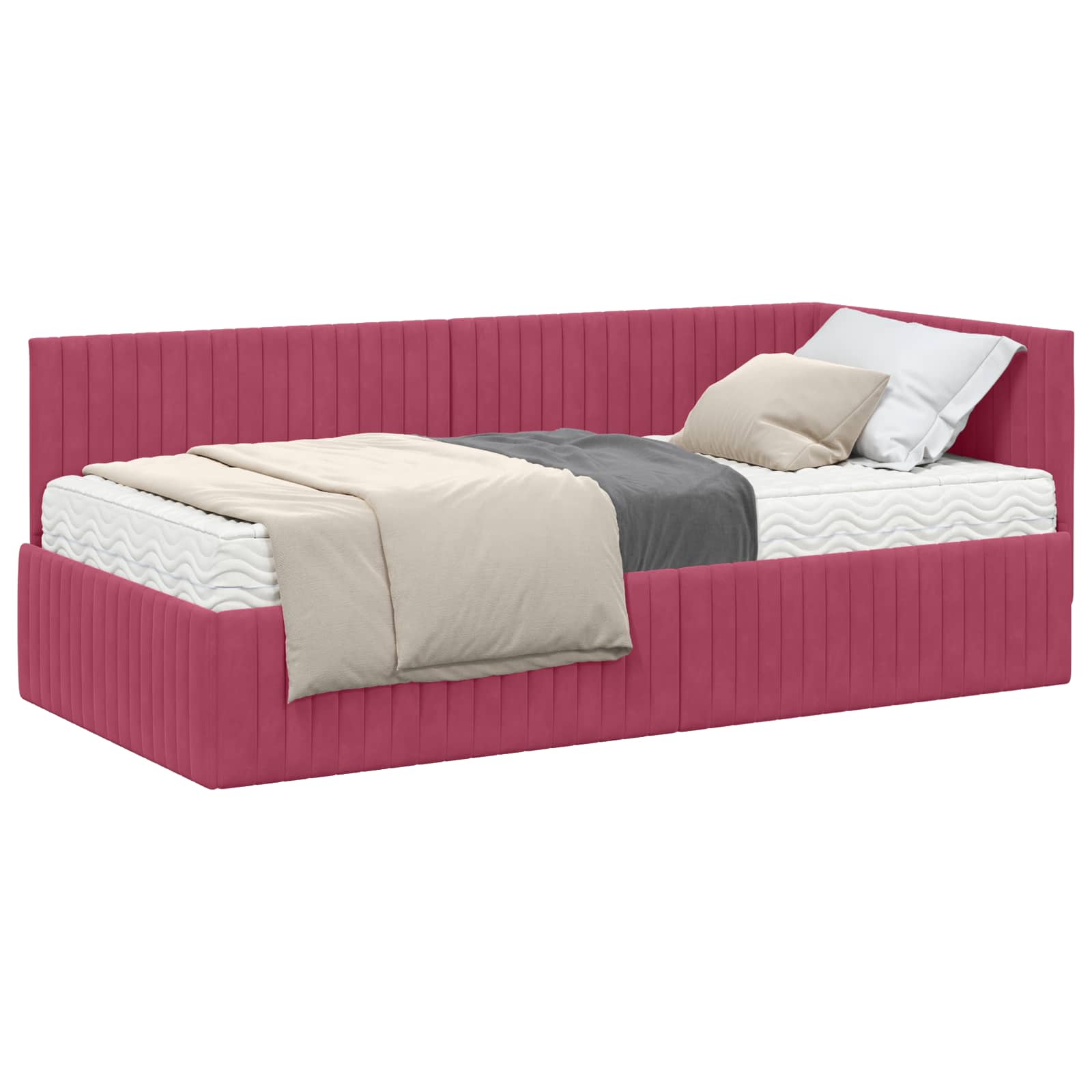 Kutni krevetni okvir s madracem 2 pcs Zelena Baršun