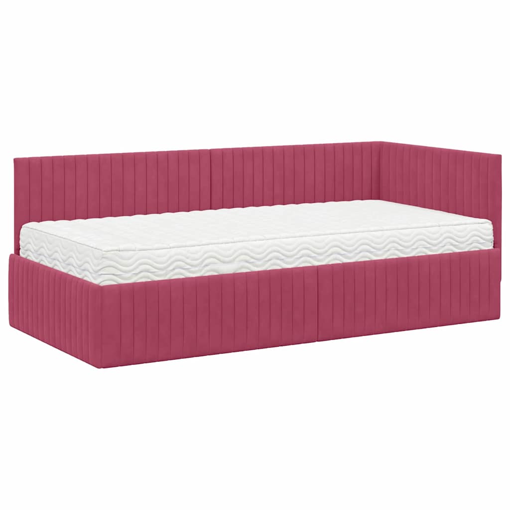 Kutni krevetni okvir s madracem 2 pcs Zelena Baršun
