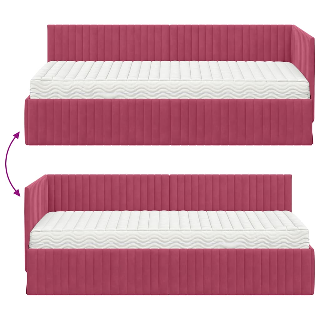 Kutni krevetni okvir s madracem 2 pcs Zelena Baršun