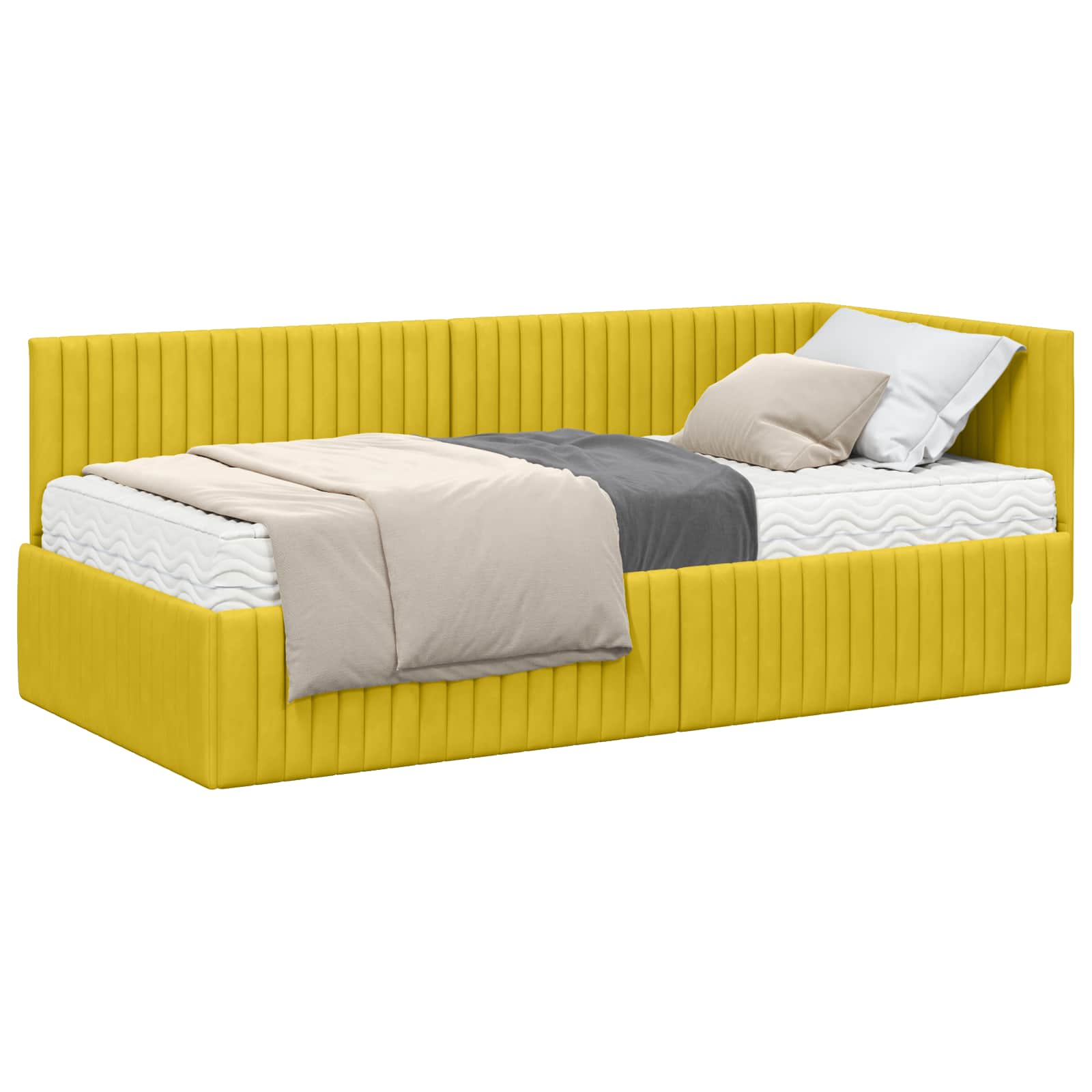 Kutni krevetni okvir s madracem s uzglavljem 2 pcs Žuta Baršun