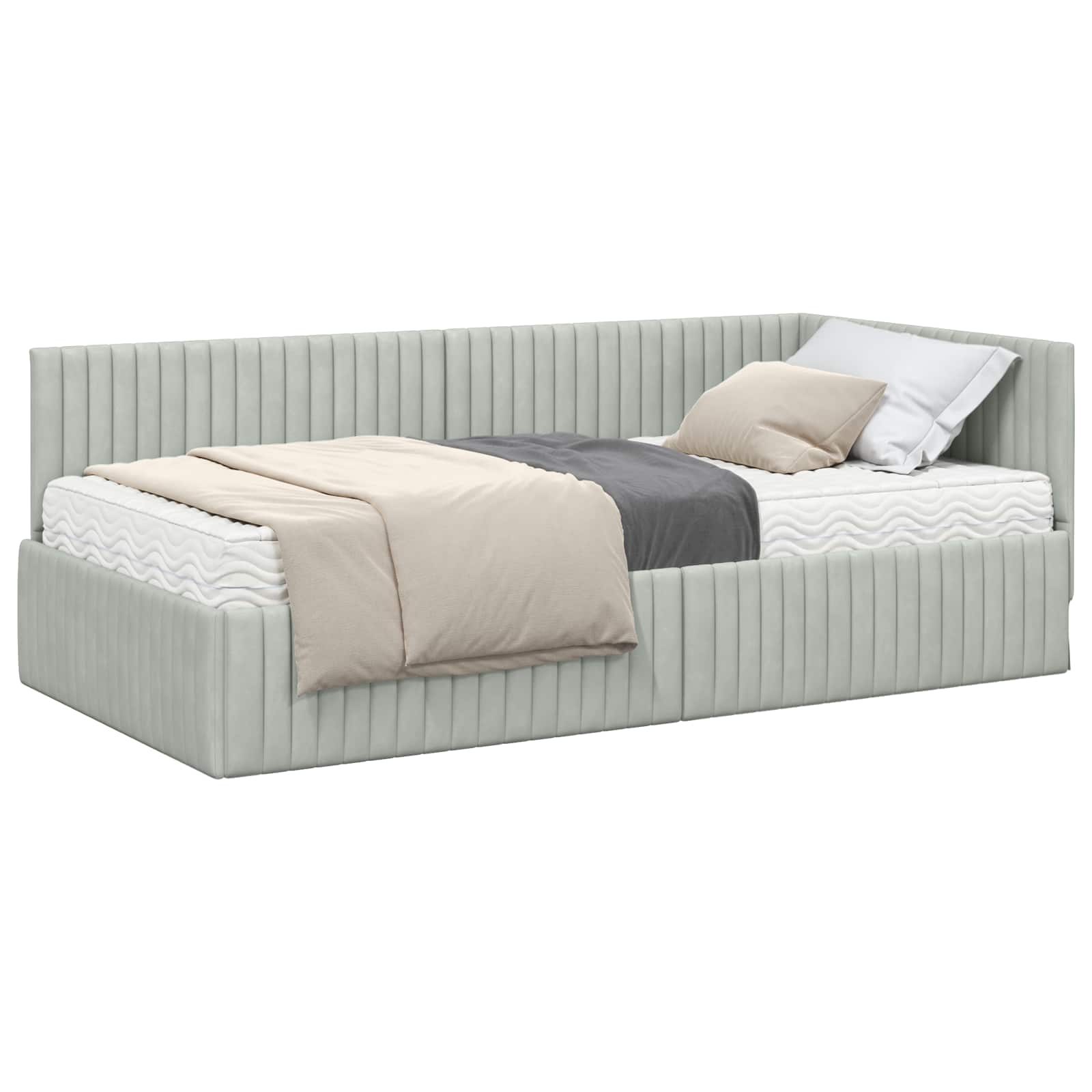 Kutni krevetni okvir s madracem 2 pcs Svjetlosiva Baršun