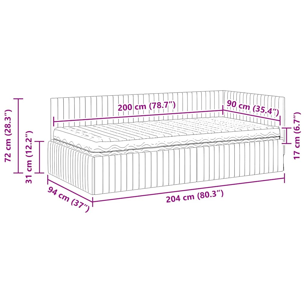 Kutni krevetni okvir s madracem s uzglavljem 2 pcs Žuta Baršun