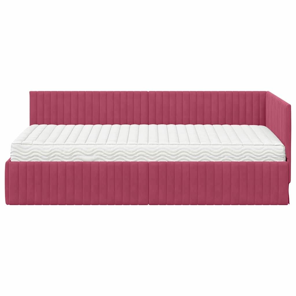 Kutni krevetni okvir s madracem 2 pcs Zelena Baršun
