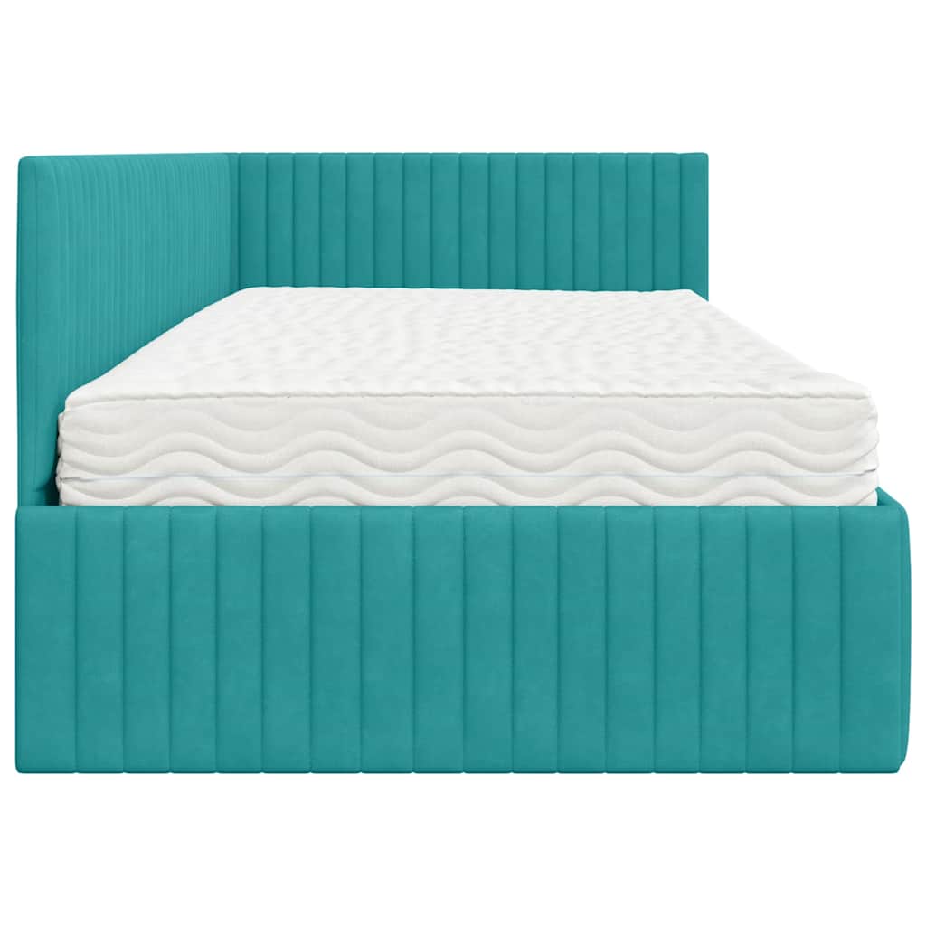 Kutni krevetni okvir s madracem 2 pcs Tirkizna Baršun
