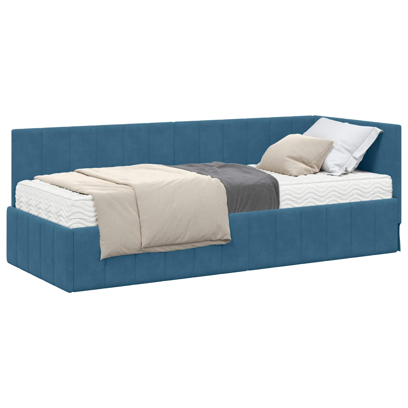 Kutni krevetni okvir s madracem s uzglavljem 2 pcs Plava Baršun