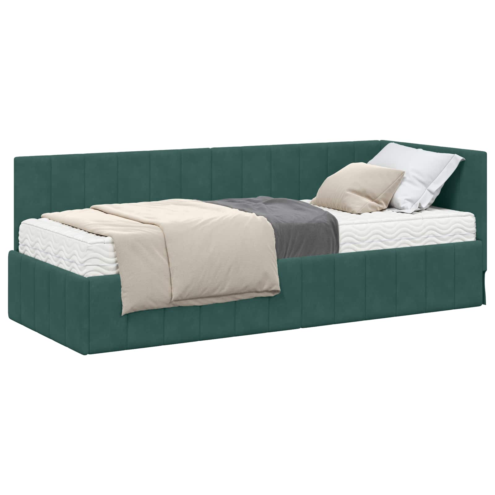 Kutni krevetni okvir s madracem 2 pcs Zelena Baršun