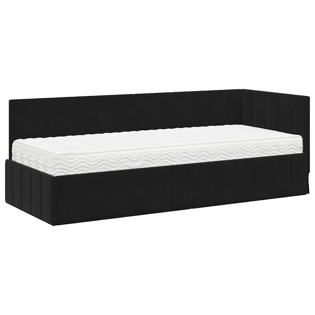 Kutni krevetni okvir s madracem s uzglavljem 2 pcs Crna Baršun