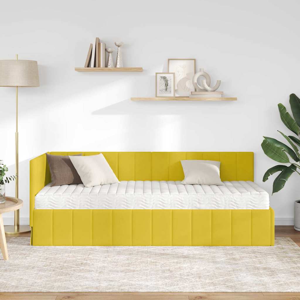Kutni krevetni okvir s madracem s uzglavljem 2 pcs Žuta Baršun