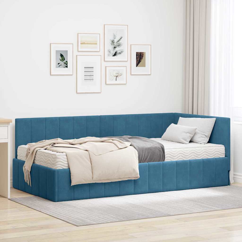 Kutni krevetni okvir s madracem 2 kom. Plava 90 x 200 cm Baršun