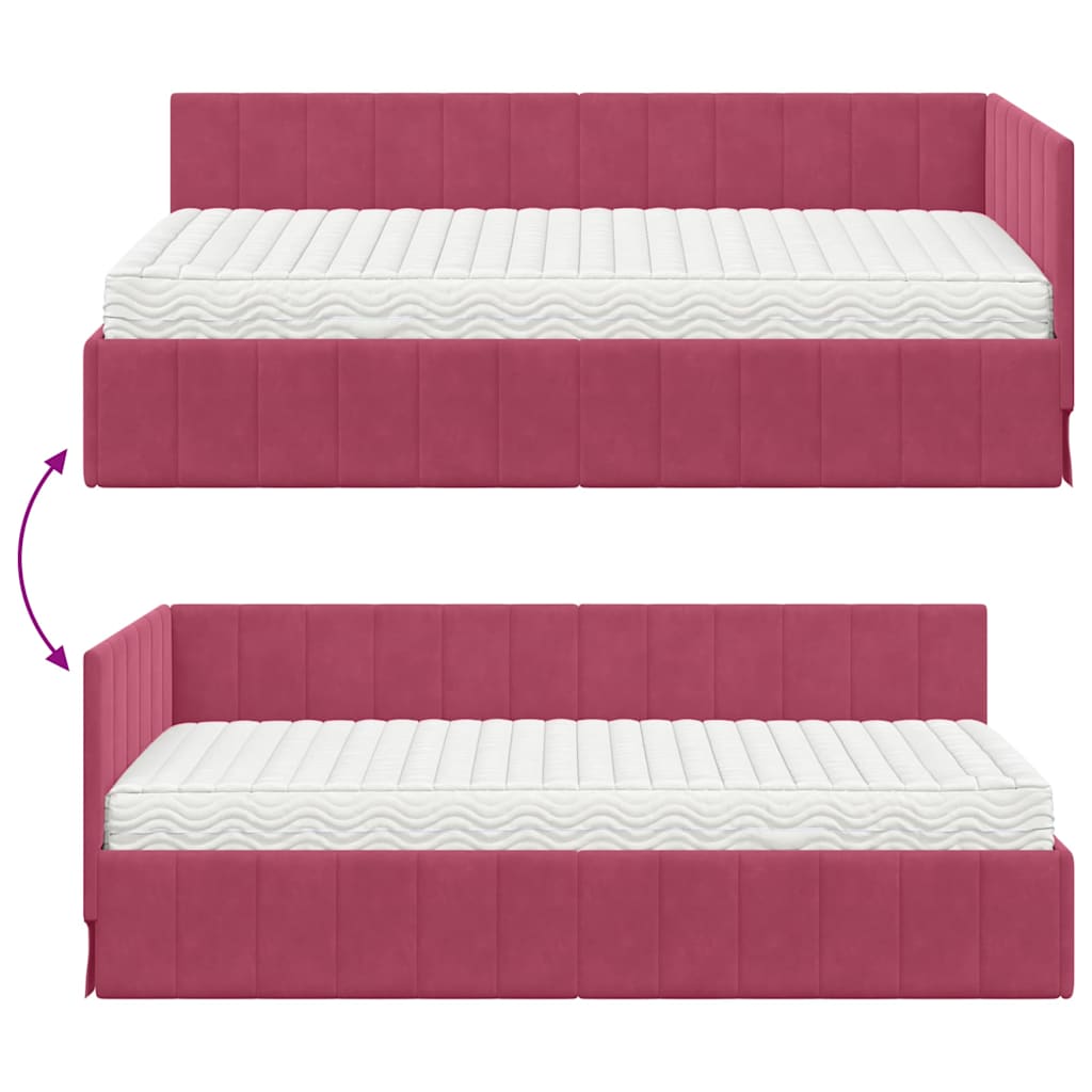 Kutni krevetni okvir s madracem 2 pcs Zelena Baršun