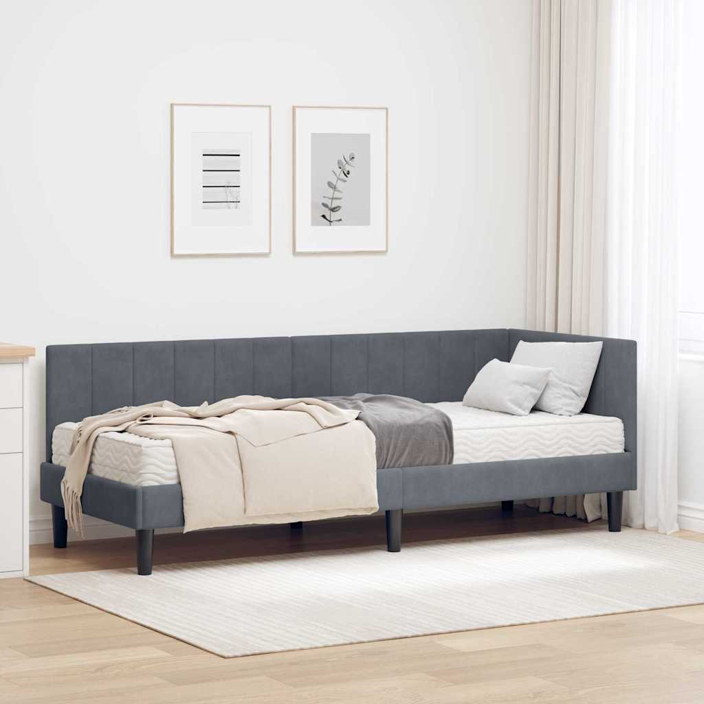 Kutni krevetni okvir s madracem s uzglavljem 2 pcs Siva Baršun