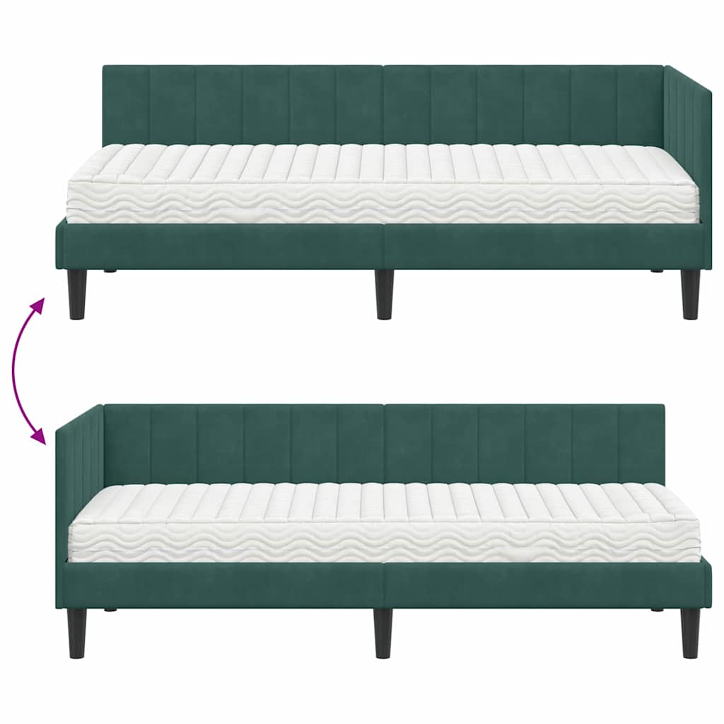 Kutni krevetni okvir s madracem 2 pcs Zelena Baršun