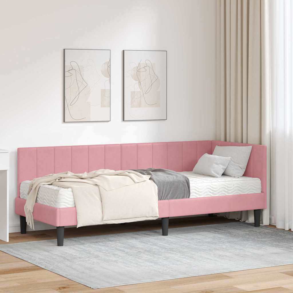 Kutni krevetni okvir s madracem s uzglavljem 2 pcs Siva Baršun