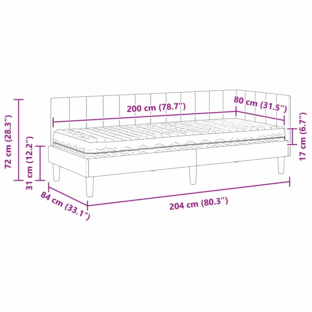 Kutni krevetni okvir s madracem s uzglavljem 2 pcs Crna Baršun