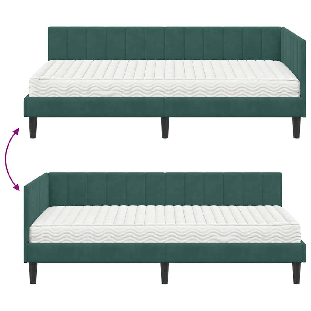 Kutni krevetni okvir s madracem 2 pcs Zelena Baršun