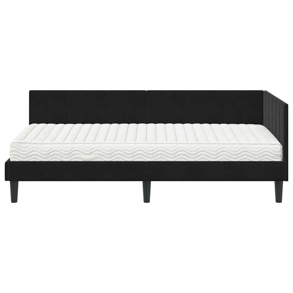 Kutni krevetni okvir s madracem 2 kom. Crna 90 x 200 cm Baršun