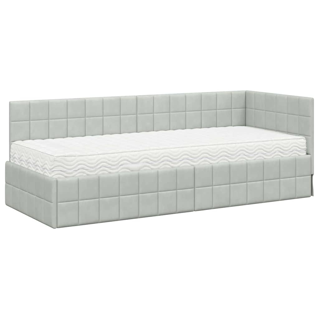 Kutni krevetni okvir s madracem 2 pcs Svjetlosiva Baršun