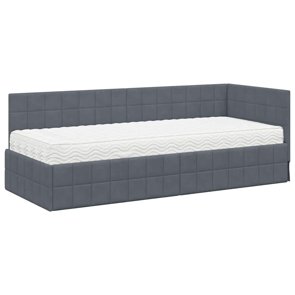 Kutni krevetni okvir s madracem s uzglavljem 2 pcs Siva Baršun