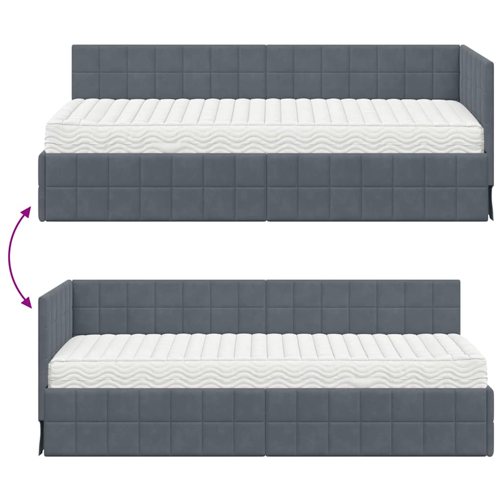 Kutni krevetni okvir s madracem s uzglavljem 2 pcs Siva Baršun