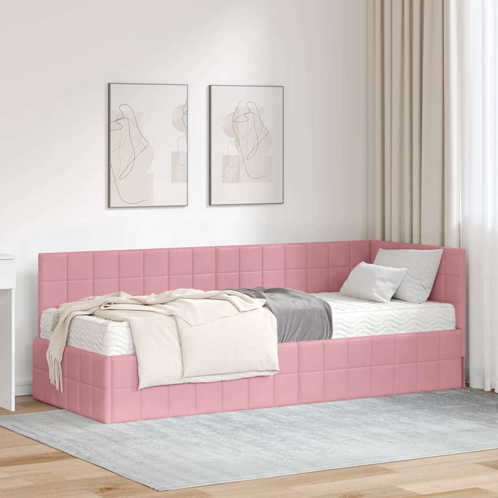 Kutni krevetni okvir s madracem s uzglavljem 2 pcs Siva Baršun