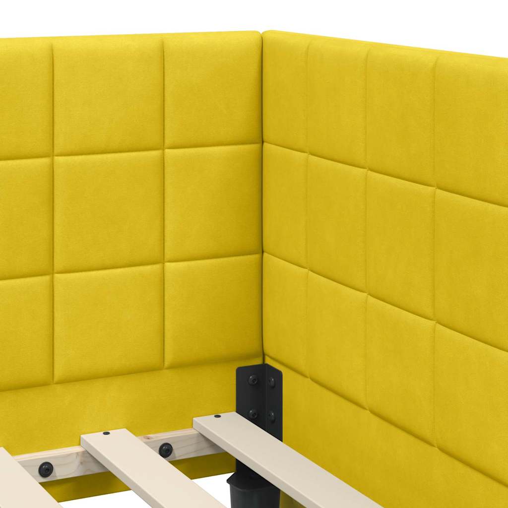 Kutni krevetni okvir s madracem s uzglavljem 2 pcs Žuta Baršun