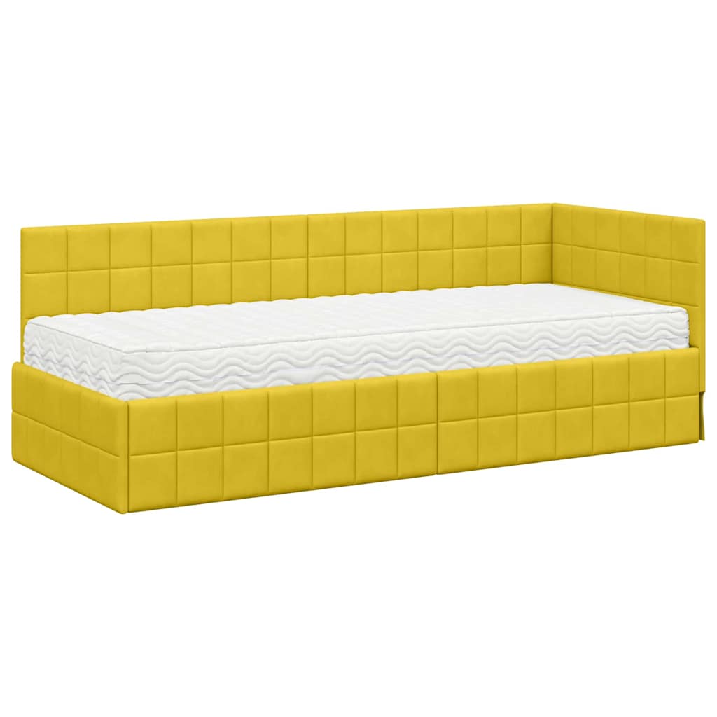 Kutni krevetni okvir s madracem s uzglavljem 2 pcs Žuta Baršun