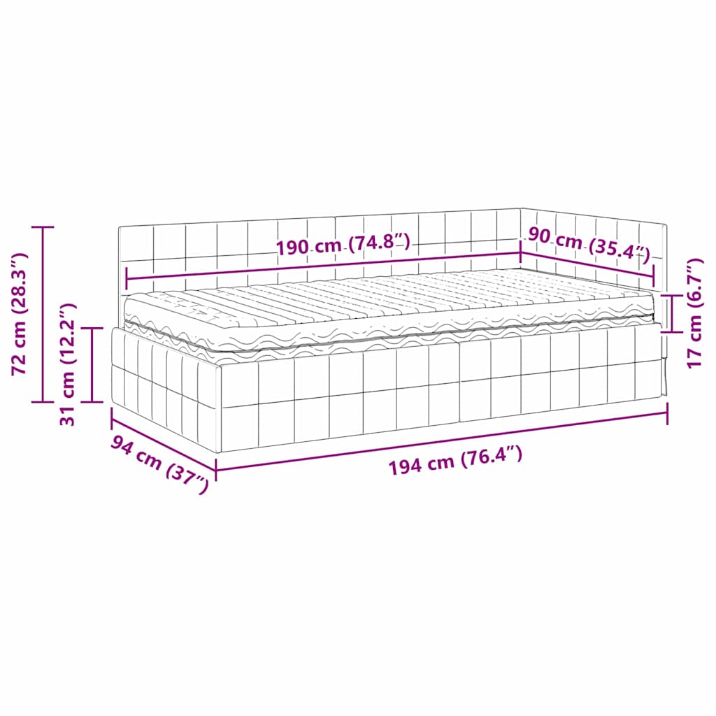 Kutni krevetni okvir s madracem s uzglavljem 2 pcs Plava Baršun