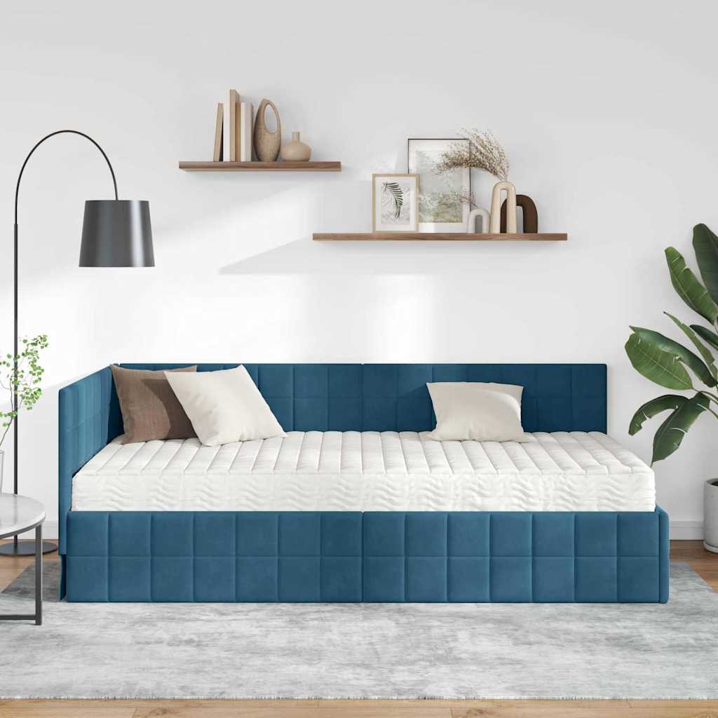Kutni krevetni okvir s madracem 2 kom. Plava 90 x 200 cm Baršun