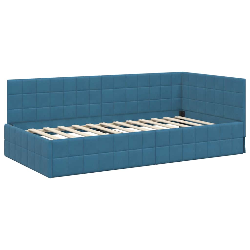 Kutni krevetni okvir s madracem s uzglavljem 2 pcs Plava Baršun