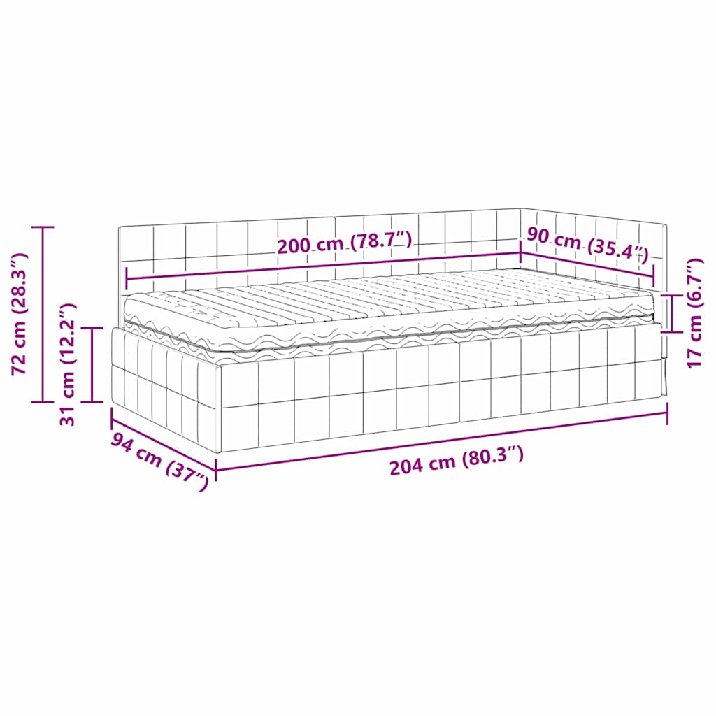 Kutni krevetni okvir s madracem s uzglavljem 2 pcs Plava Baršun
