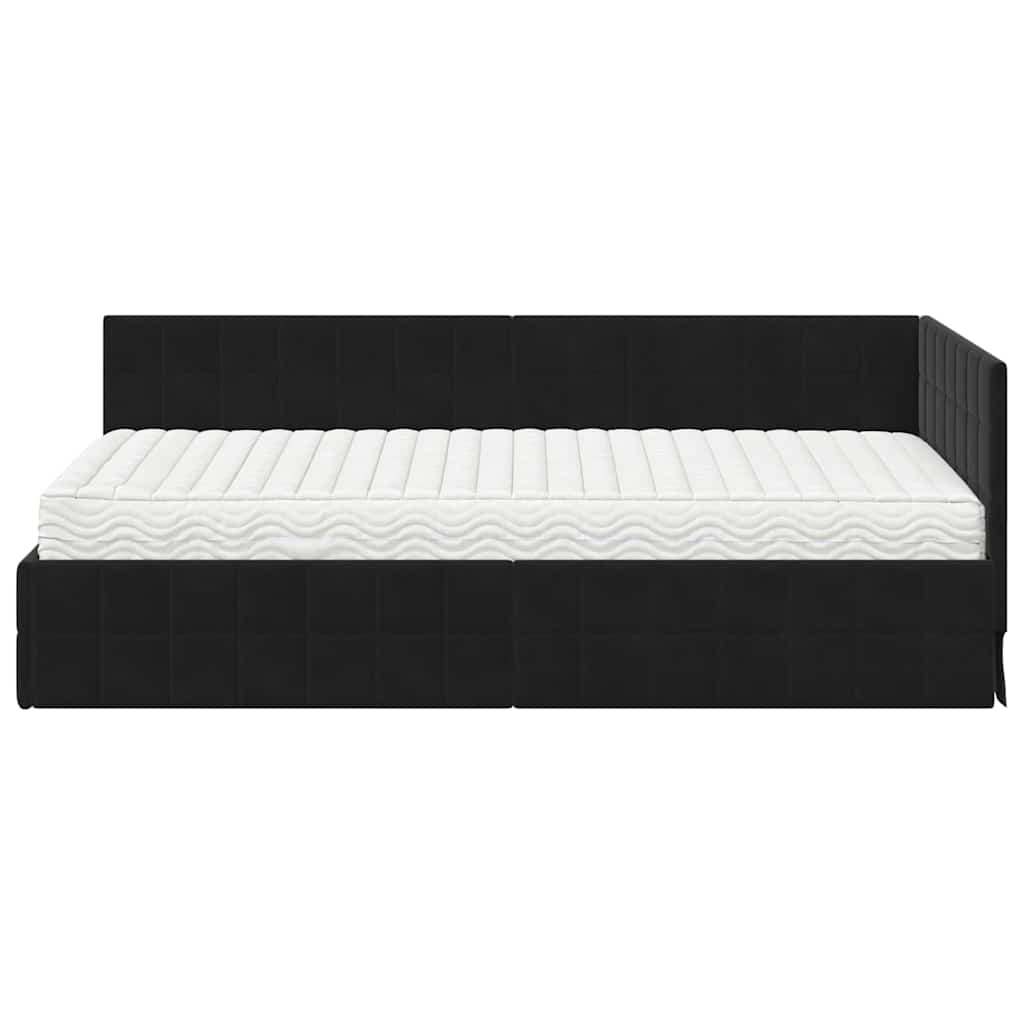 Kutni krevetni okvir s madracem s uzglavljem 2 pcs Crna Baršun