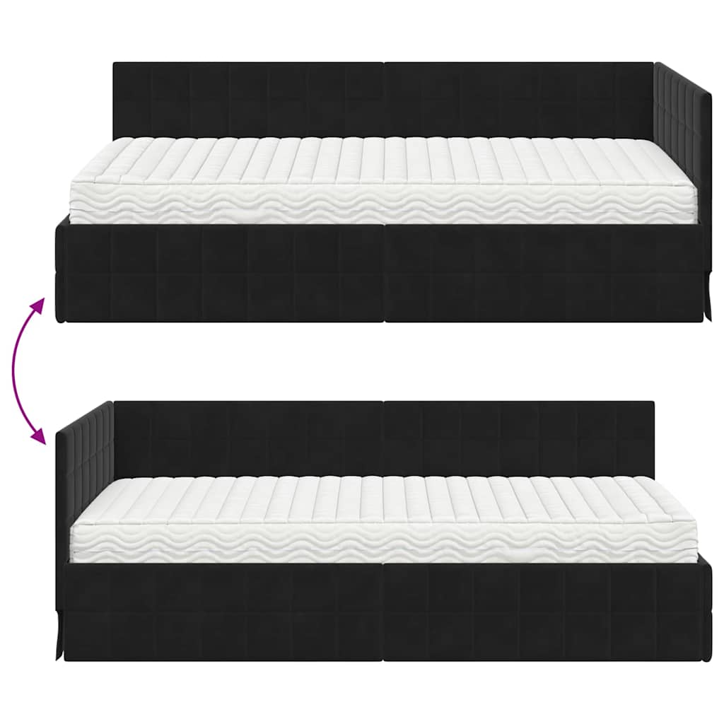 Kutni krevetni okvir s madracem s uzglavljem 2 pcs Crna Baršun