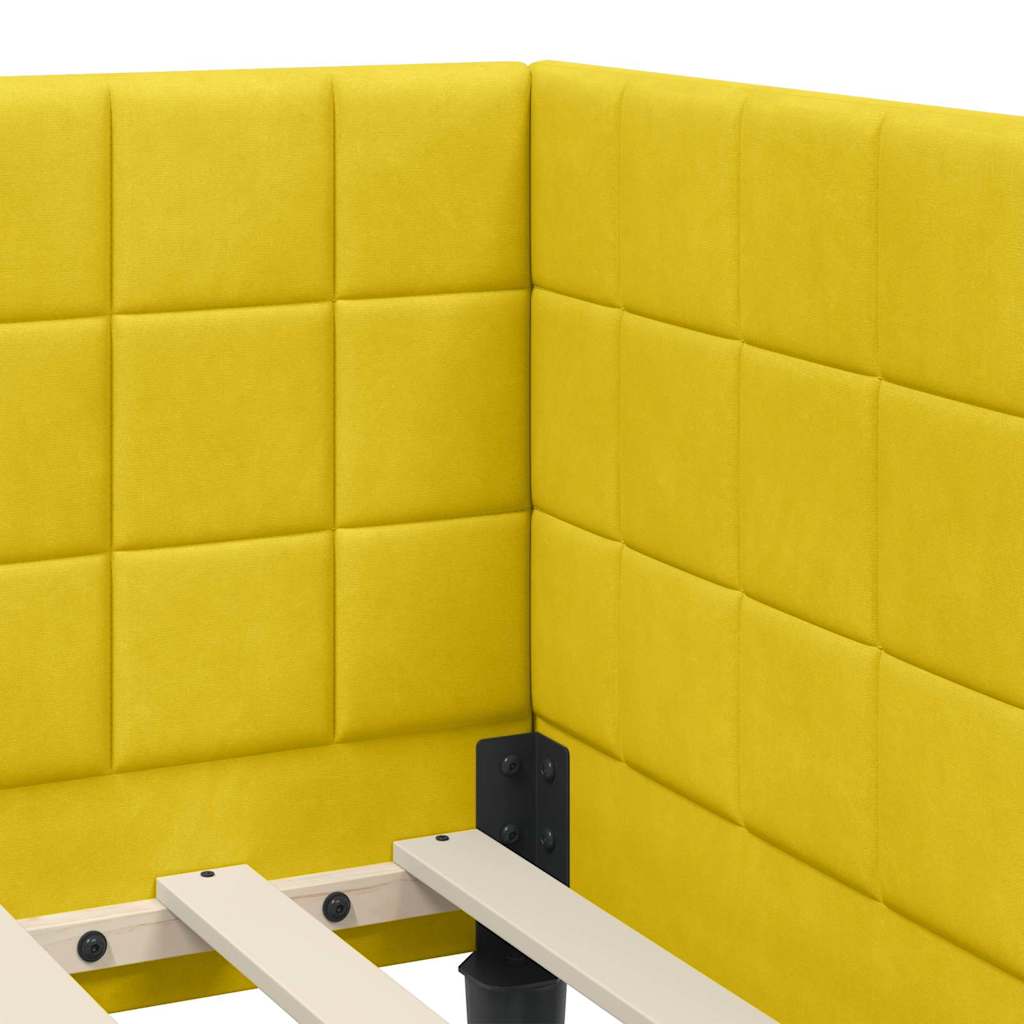 Kutni krevetni okvir s madracem s uzglavljem 2 pcs Žuta Baršun