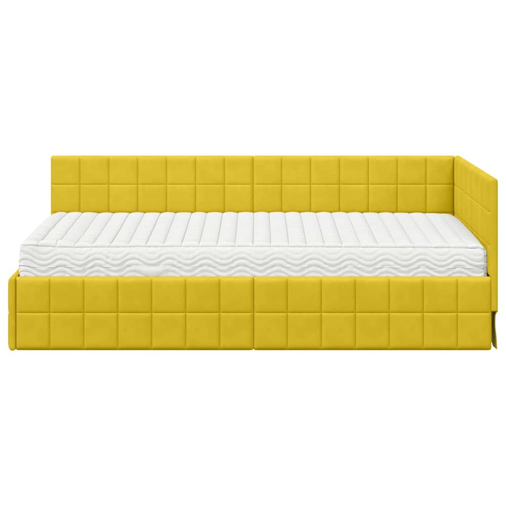 Kutni krevetni okvir s madracem s uzglavljem 2 pcs Žuta Baršun