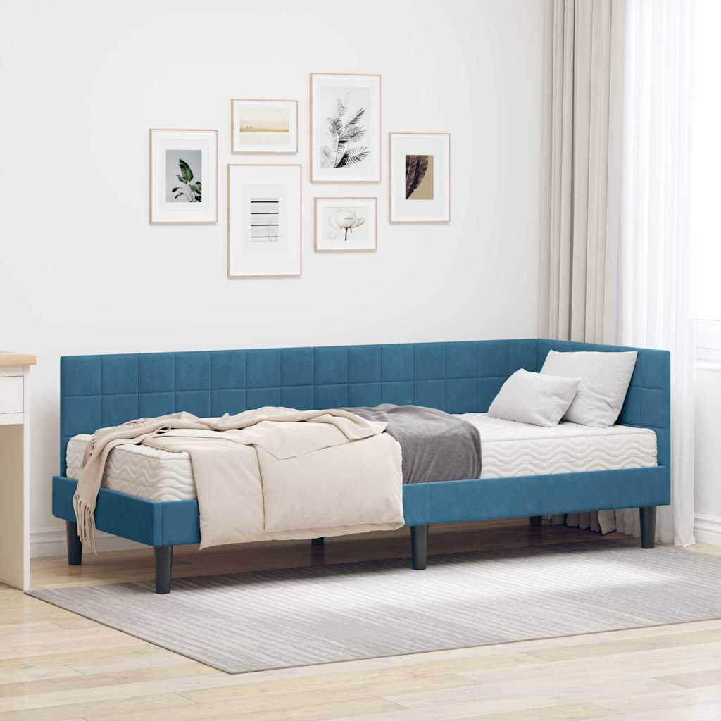 Kutni krevetni okvir s madracem s uzglavljem 2 pcs Plava Baršun