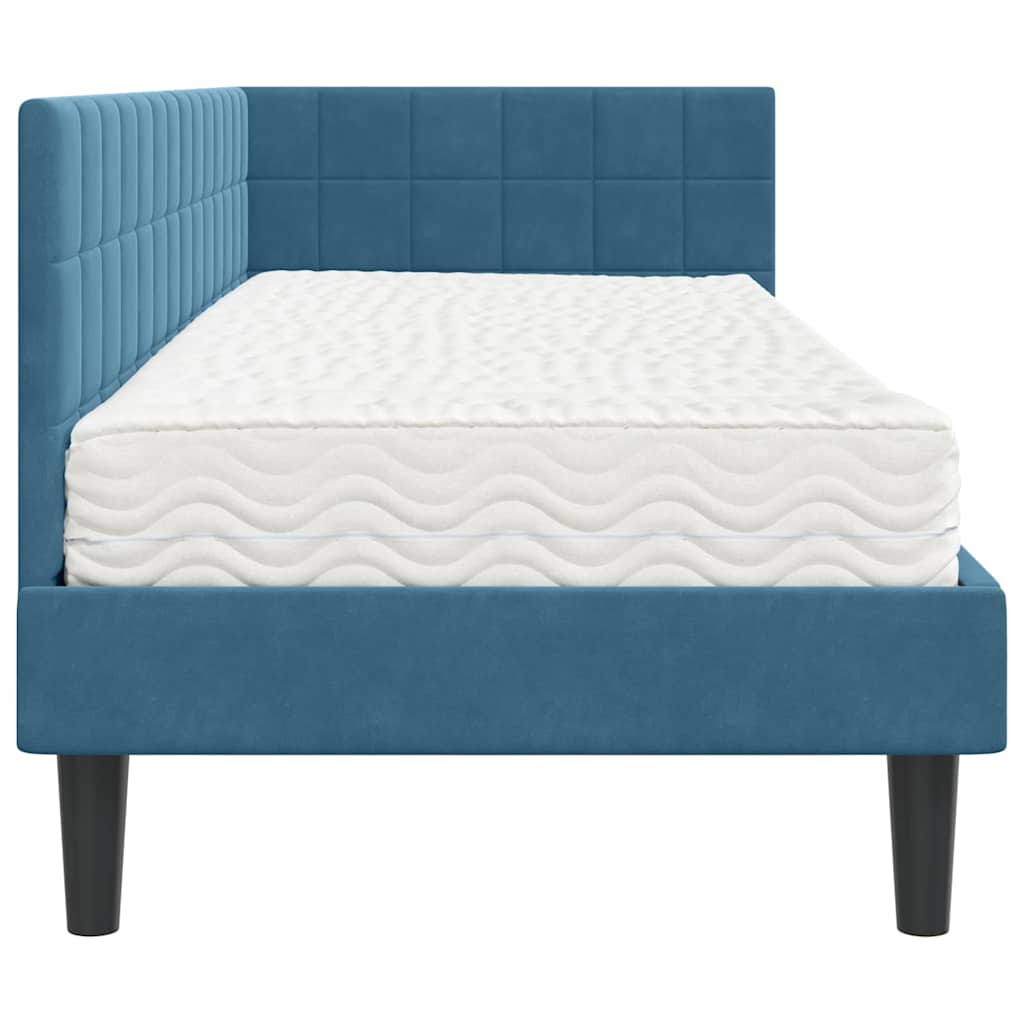 Kutni krevetni okvir s madracem s uzglavljem 2 pcs Plava Baršun