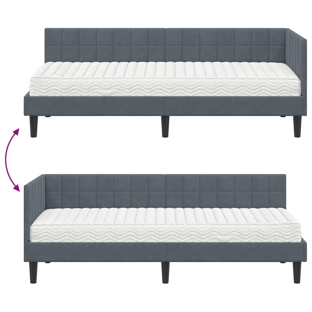 Kutni krevetni okvir s madracem s uzglavljem 2 pcs Siva Baršun