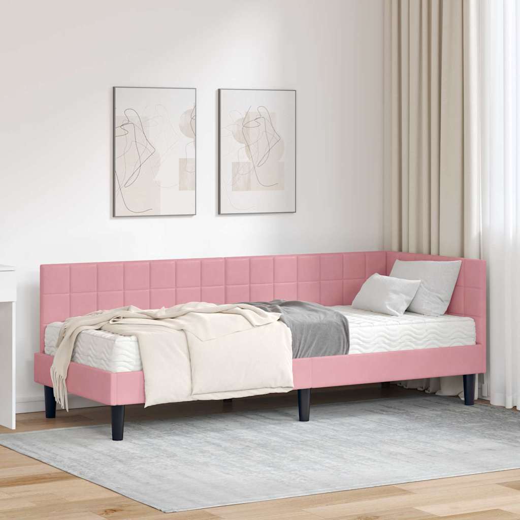 Kutni krevetni okvir s madracem s uzglavljem 2 pcs Siva Baršun