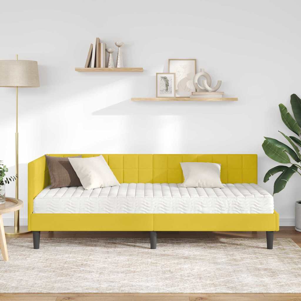 Kutni krevetni okvir s madracem s uzglavljem 2 pcs Žuta Baršun