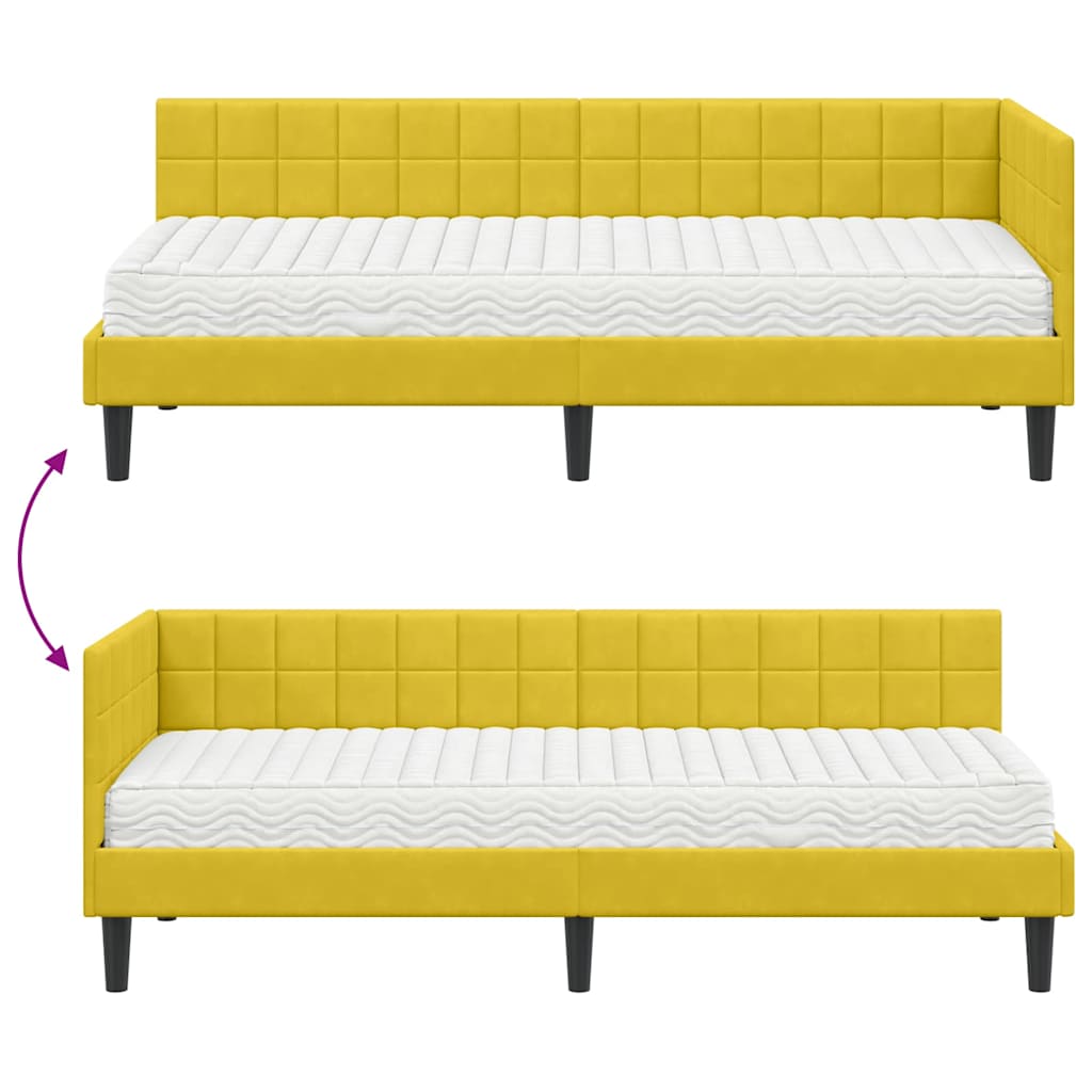 Kutni krevetni okvir s madracem s uzglavljem 2 pcs Žuta Baršun