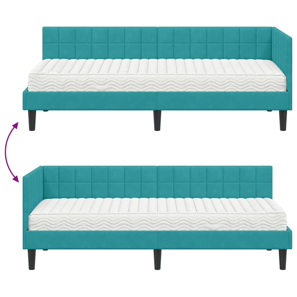 Kutni krevetni okvir s madracem 2 pcs Tirkizna Baršun