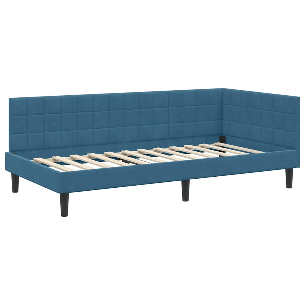 Kutni krevetni okvir s madracem s uzglavljem 2 pcs Plava Baršun