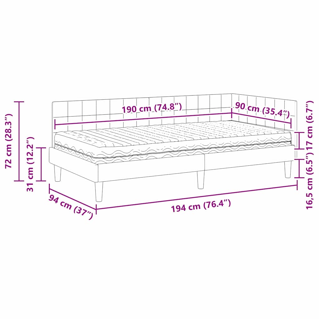 Kutni krevetni okvir s madracem s uzglavljem 2 pcs Plava Baršun