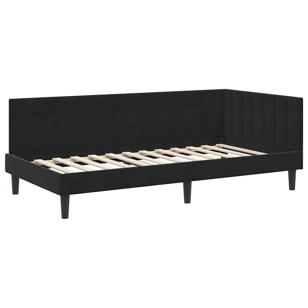 Kutni krevetni okvir s madracem s uzglavljem 2 pcs Crna Baršun